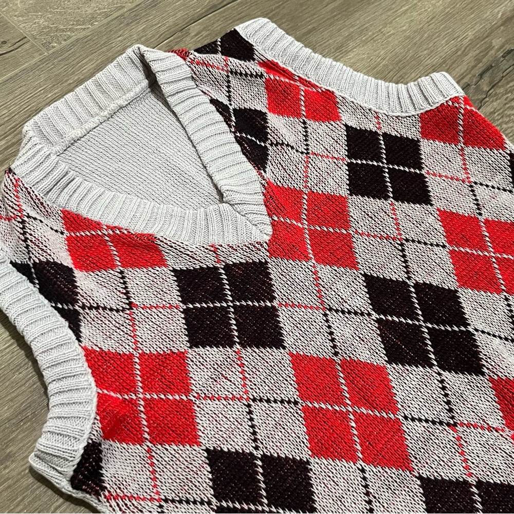 vintage 2000s y2k gray,red, and black v neck sweater vest